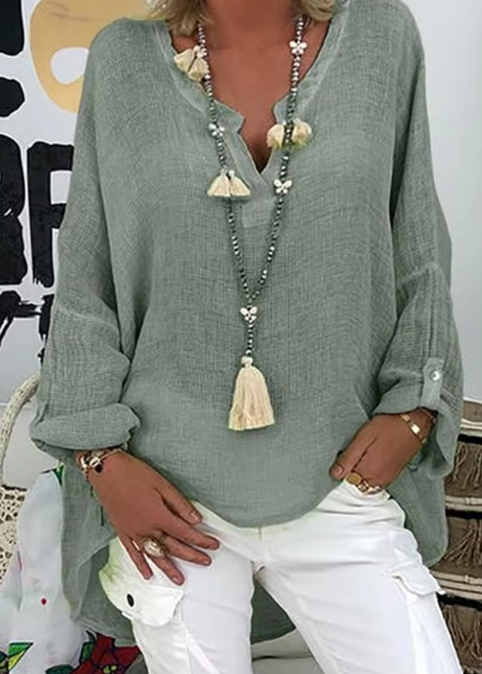 Women¡¯s Oversized Long Sleeve Blouse with Relaxed Silhouette and Soft Textured Finish