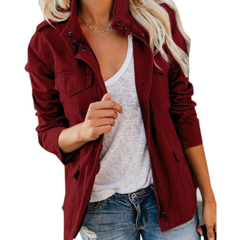 Ceylan Women's Cargo Utility Jacket Multi-Pocket Field Coat