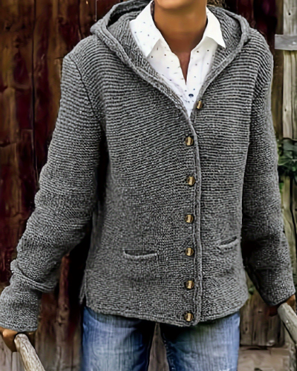 Ceylan Women’s Knit Cardigan Hooded Button Down Sweater