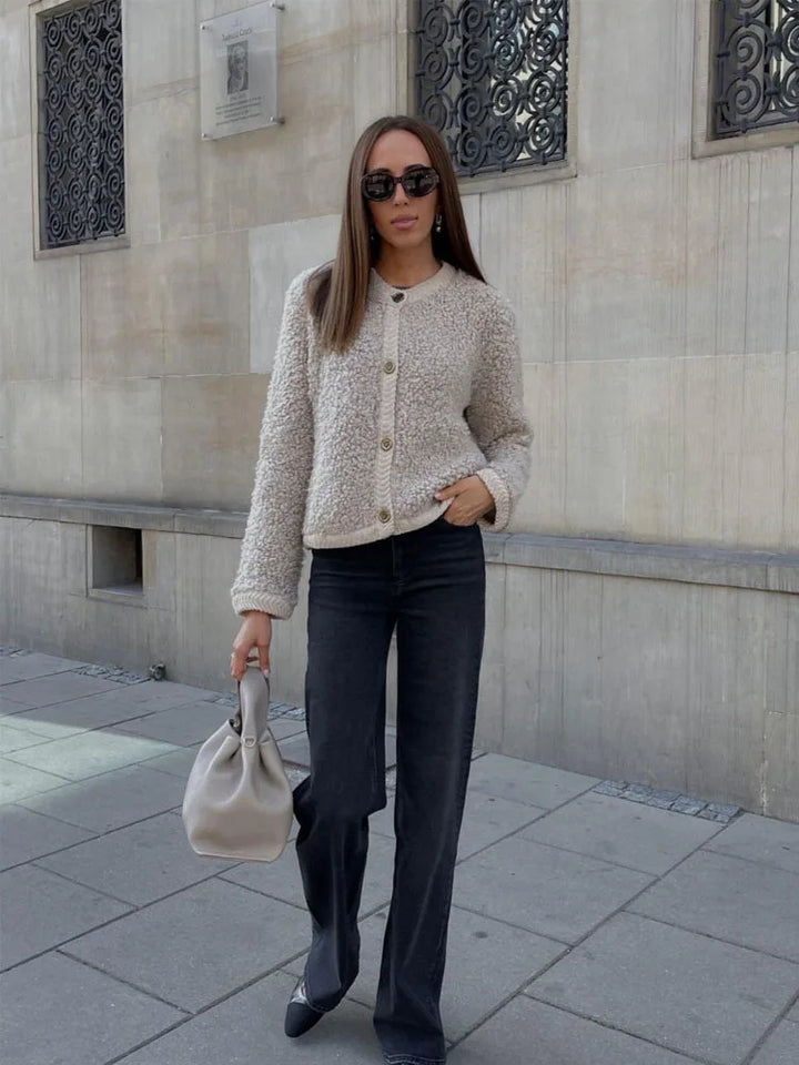 Women's Textured Cardigan Jacket with Button Closure