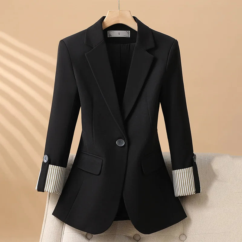 Women’s Blazer Jackets with Pinstripe Cuffed Sleeves and Notch Lapels