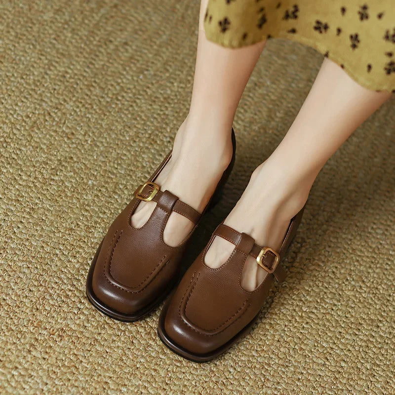 Women's Orthopedic Mary Jane Shoes with T-Strap and Square Toe