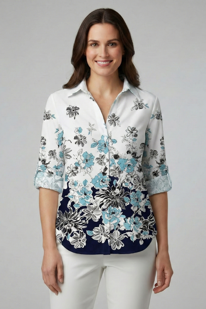Women's Blouse with Button Closure and Leaf Print