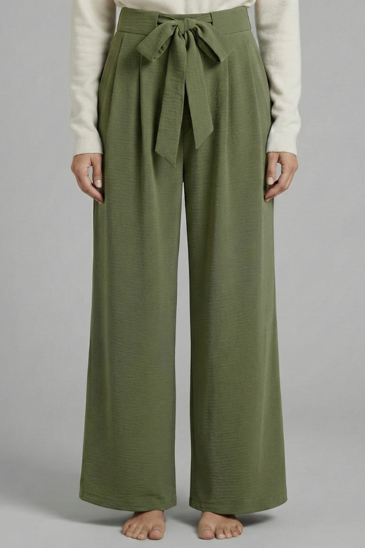 Women's Palazzo Trousers with Tie Waist and Side Pockets