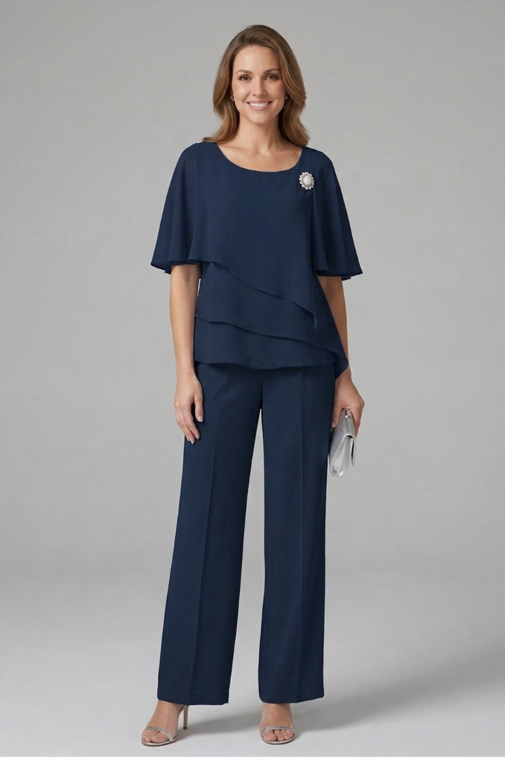 Women's Layered Top and Straight Leg Trousers Set