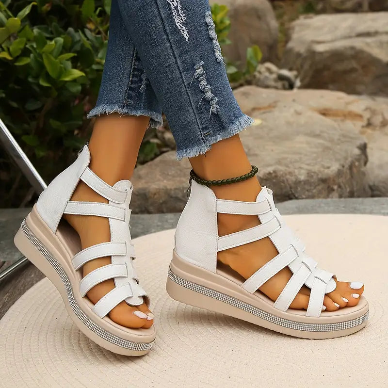 Women’s Wedge Gladiator Sandals with Rhinestone Trim