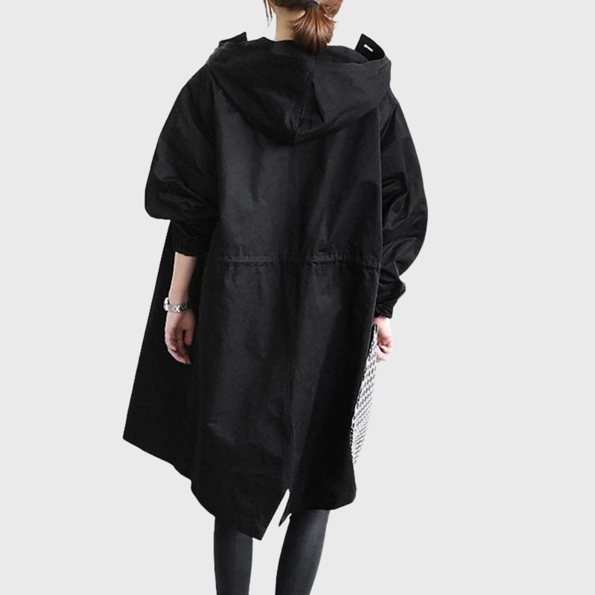 Women's Long Hooded Trench Coat with Button Front