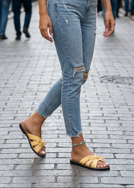 Women’s Wedge Sandals with Bowknot Detail and Open Toe Slide Design