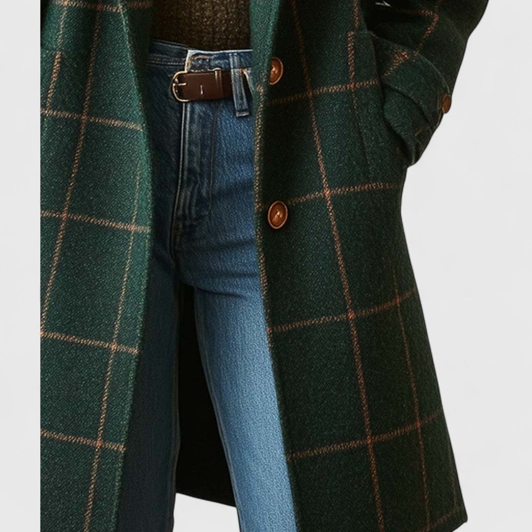Women's Plaid Wool-Blend Double-Breasted Coat