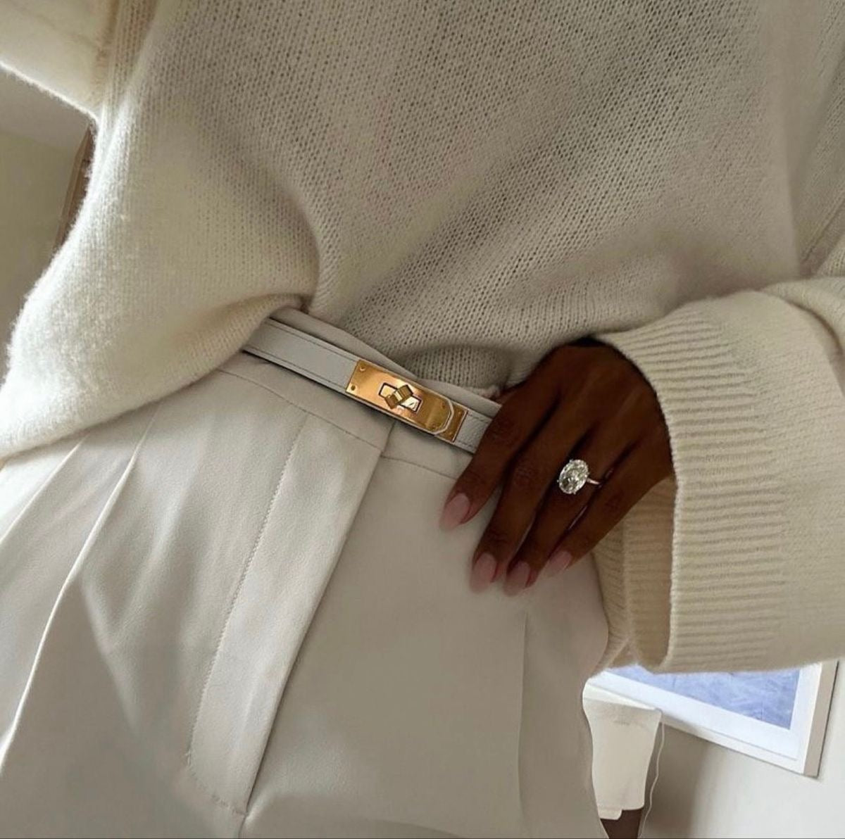 Women's Leather Belt with Metal Turn-Lock Closure
