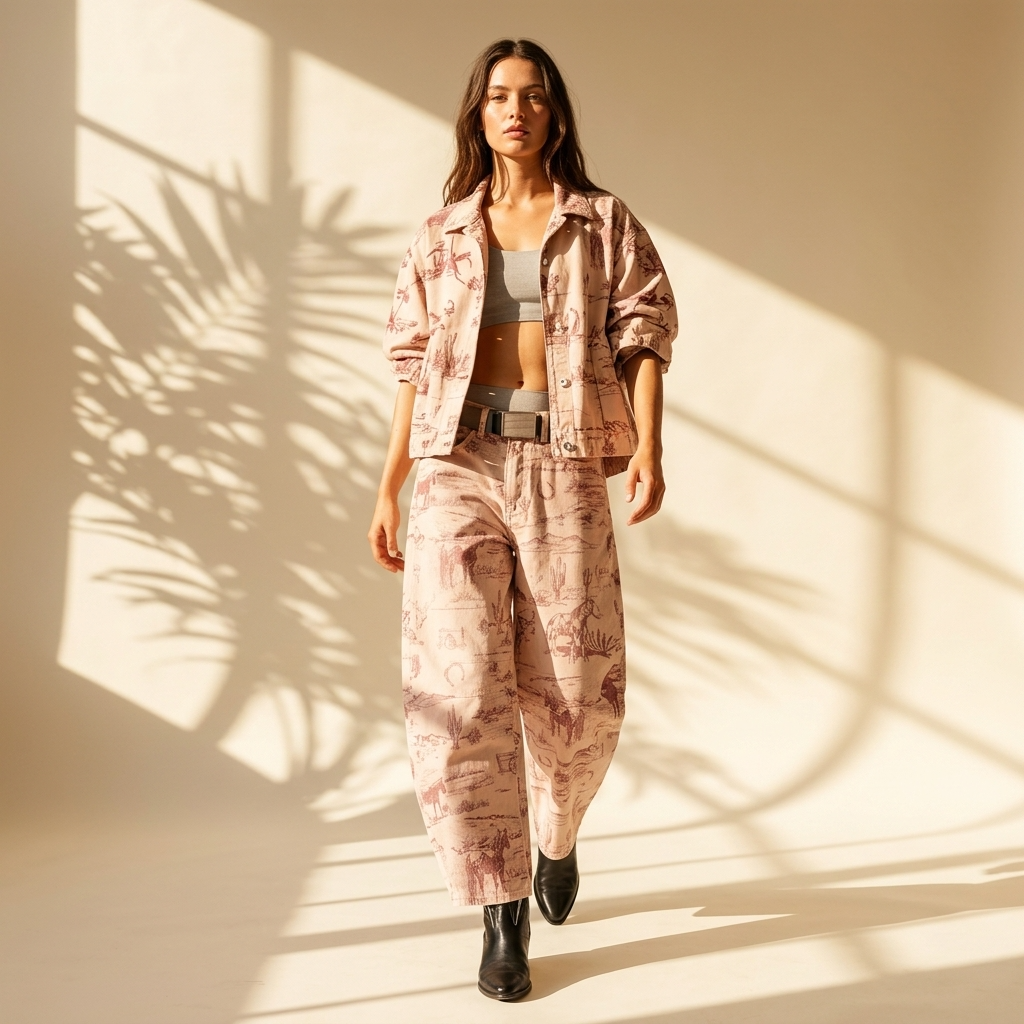 Women¡¯s Barrel Jeans with Paisley Print and High-Rise Fit