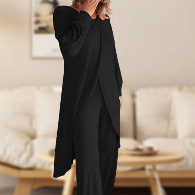 Women’s 2-Piece Lounge Set with Asymmetric Tunic and Wide Leg Pants