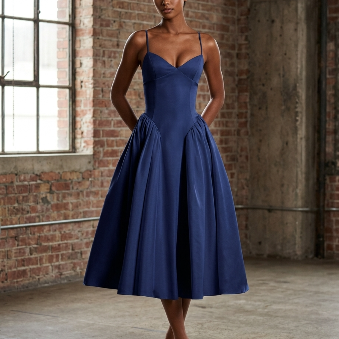 Women’s Midi Dress with Corset Bodice and Basque Waist