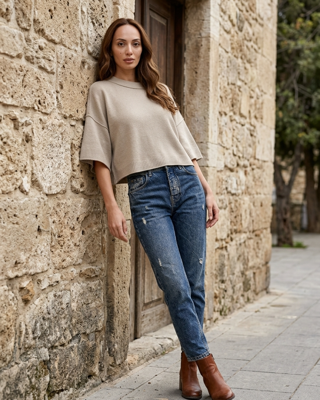 Women’s Sweater Short Sleeve Crew Neck Drop Shoulder Knit Pullover
