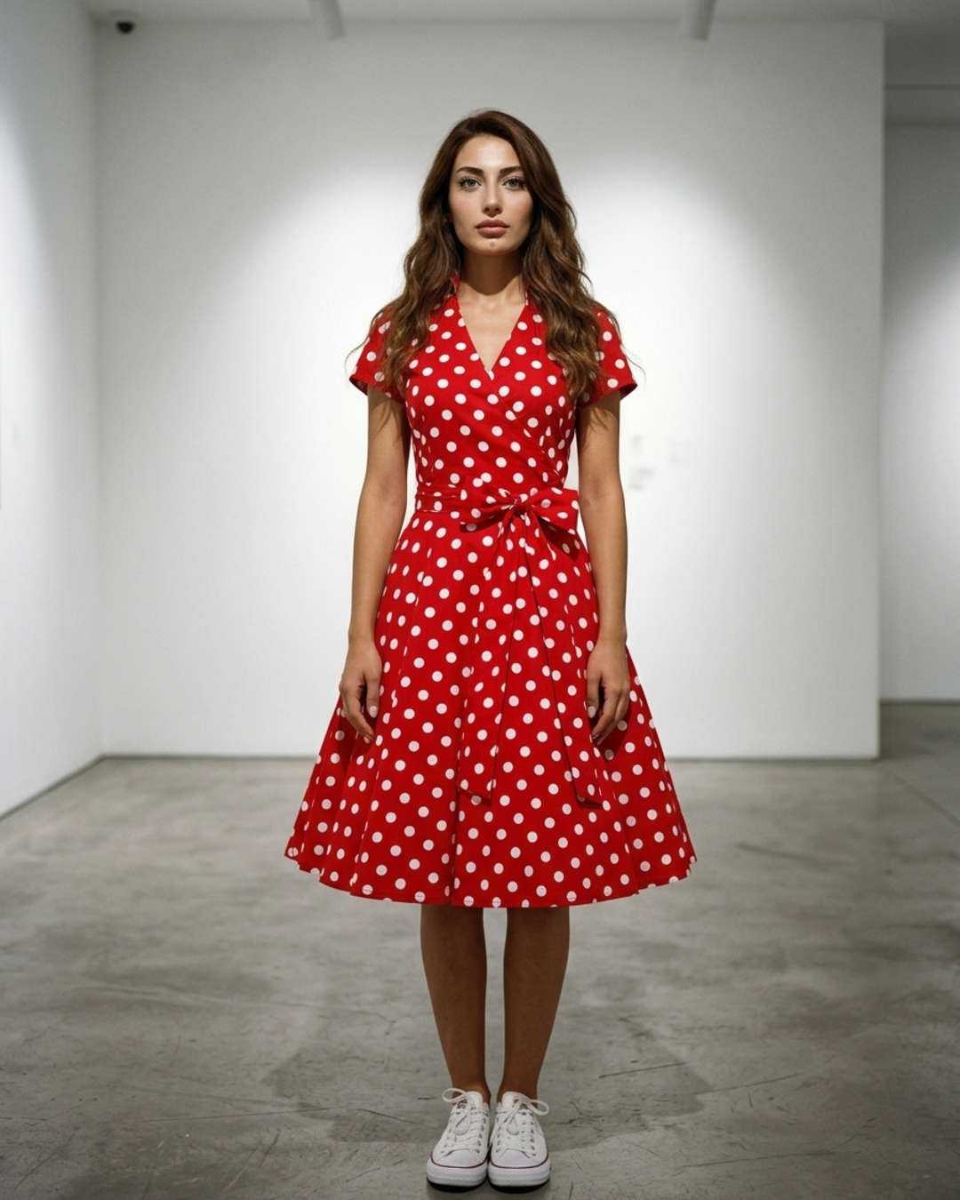 Women’s Wrap Swing Dress with Notch Lapels and Matching Waist Tie