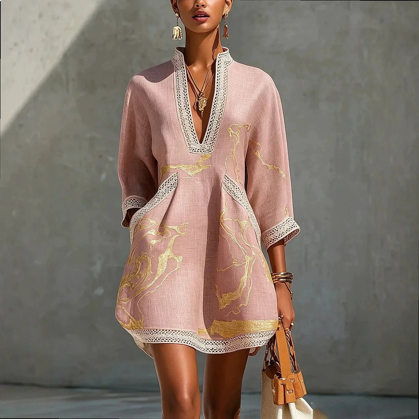 Women's A Line Dress | Mini V-Neck Lace Trim