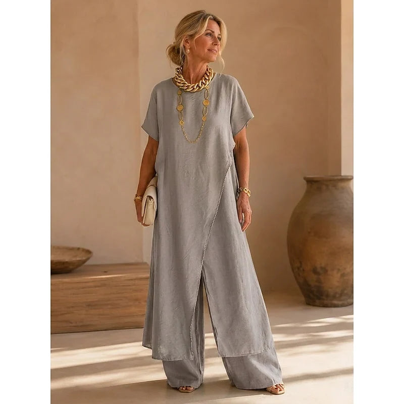 Women's Matching Set | Wrap Tunic Wide Leg Pants