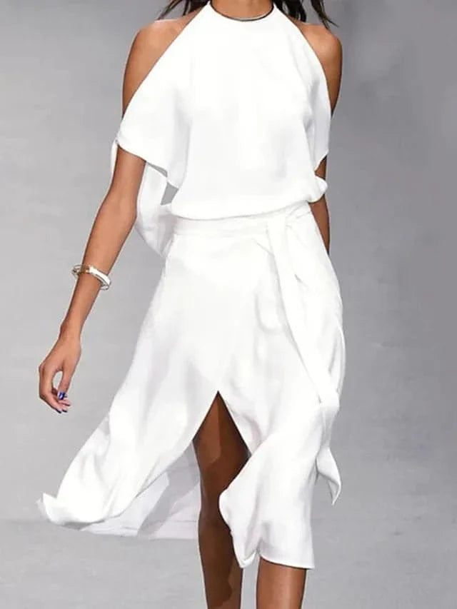 Women's Midi Frock | Halter Neck Cold Shoulder Wrap