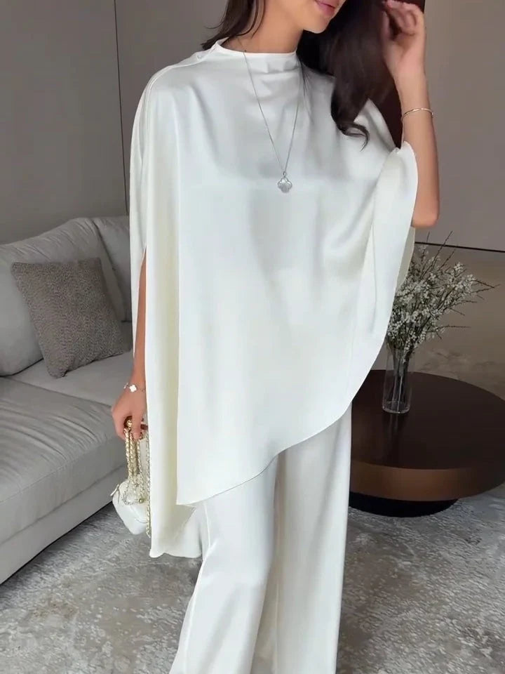 Women's Satin Set | Wide Leg Cape Top