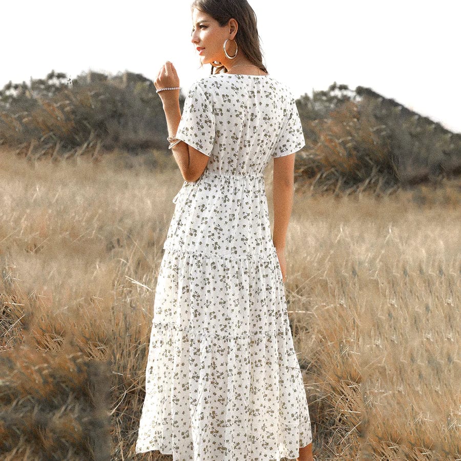 Women's Sundress | Maxi Floral V-Neck Short Sleeve