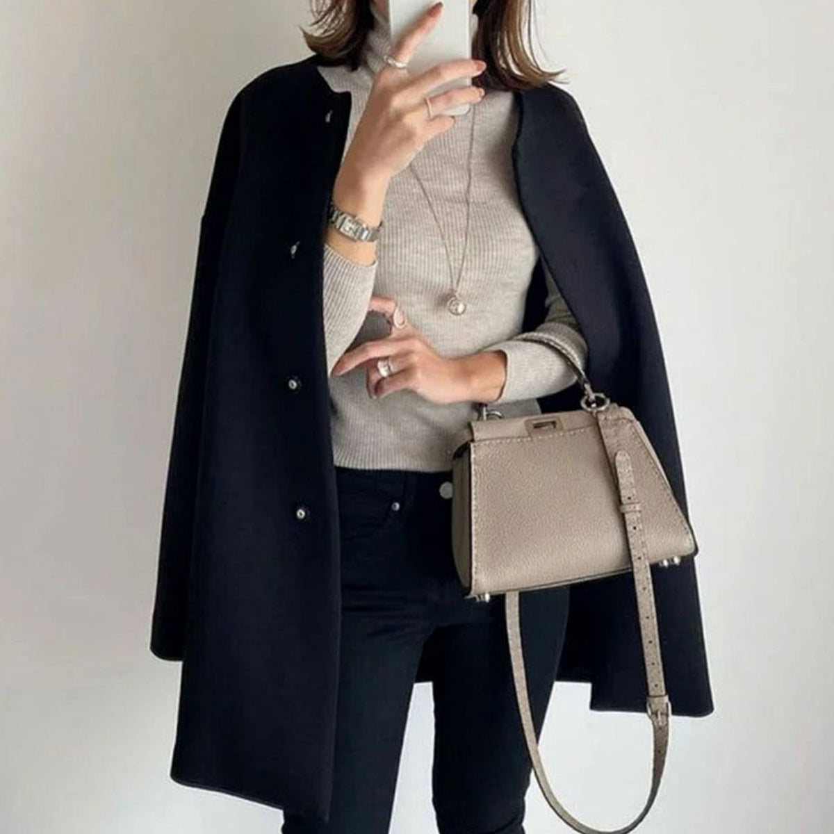 Evelyn | Women's Chic Winter Coat Collarless Snap-Button Longline Jacket