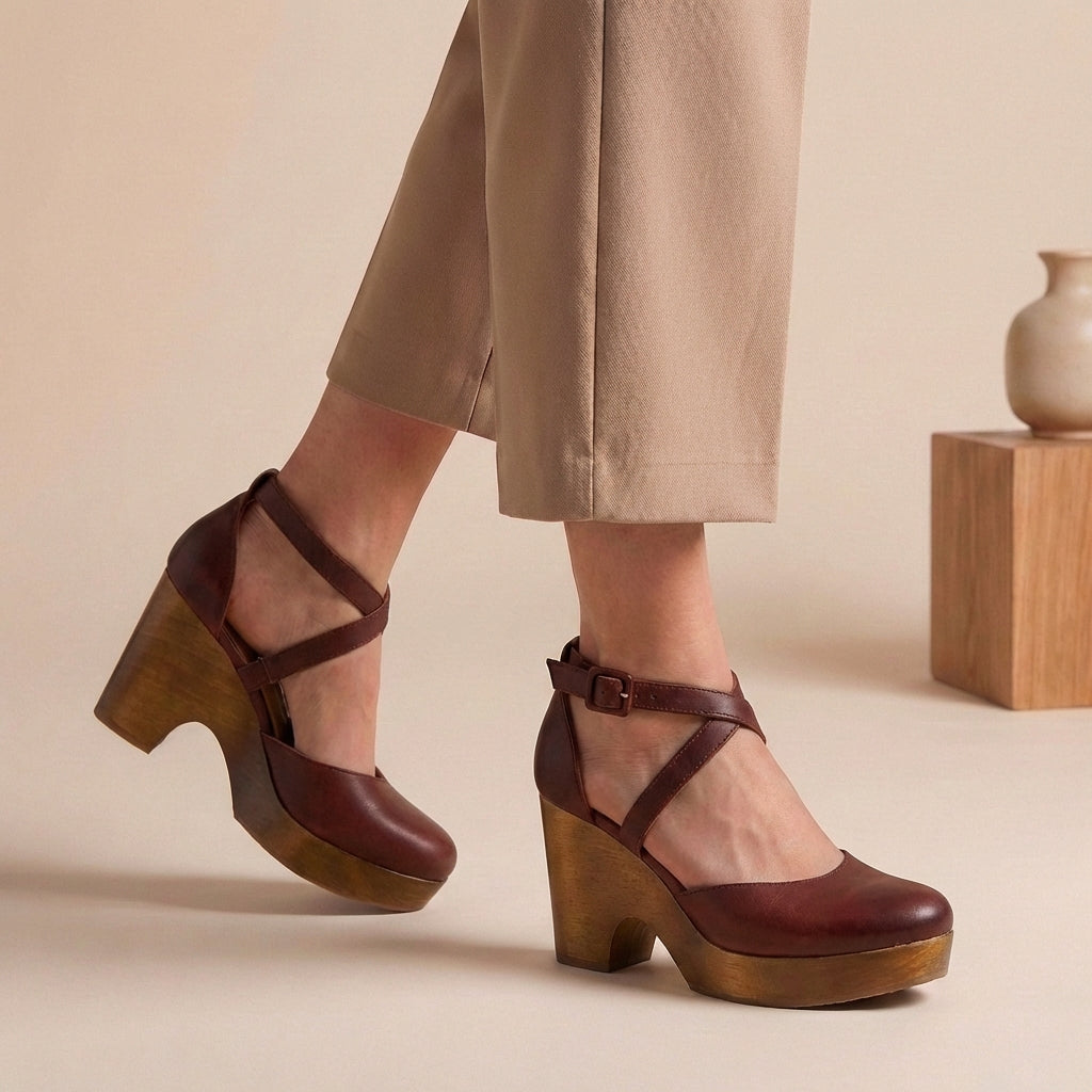 Women's Platform Mary Jane Heels with Ankle Strap