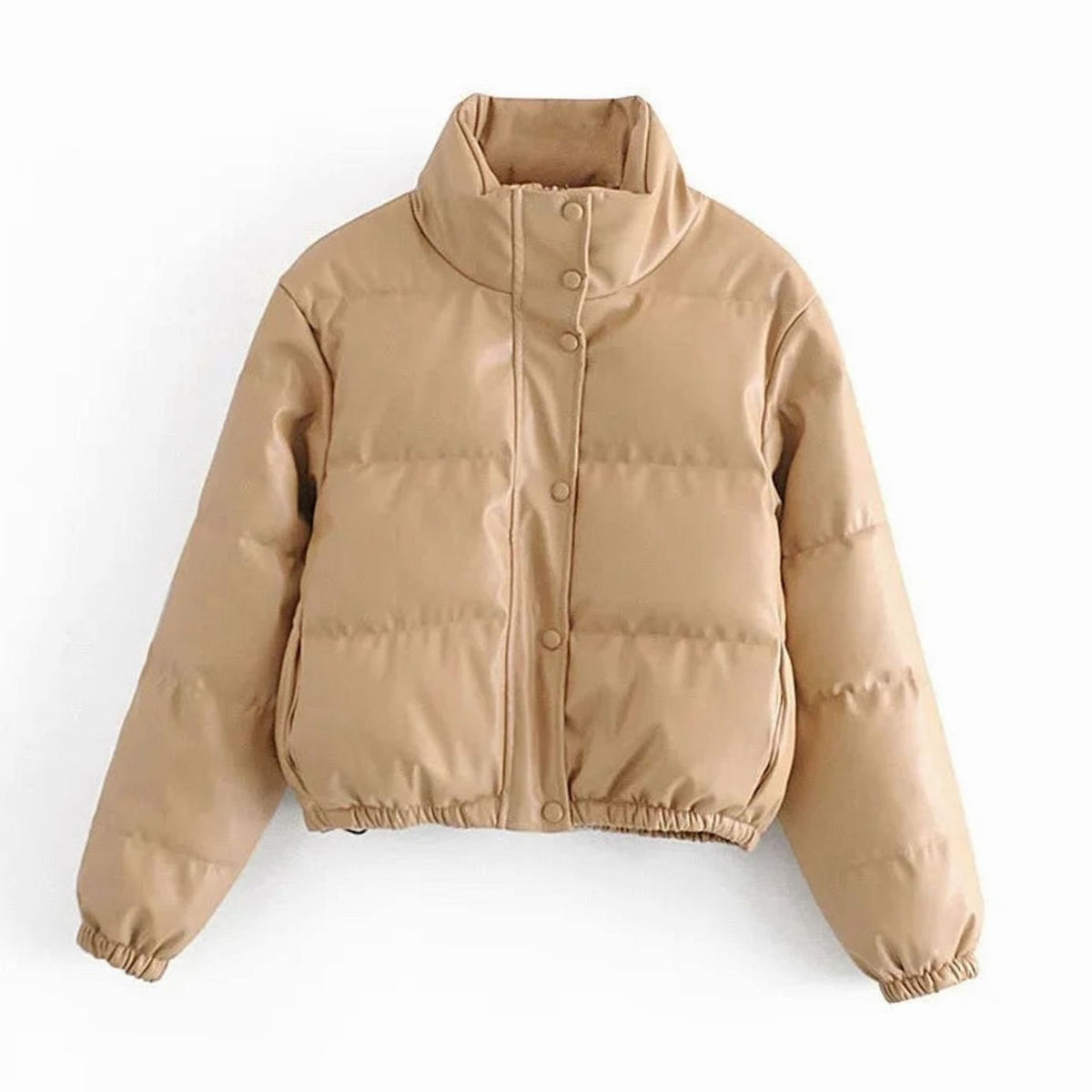 Mia | Women's Faux Leather Quilted Puffer Jacket Hooded Winter Coat