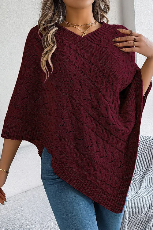 Women’s Knitted Cape with Openwork Pointelle Stitch and Scalloped Hem