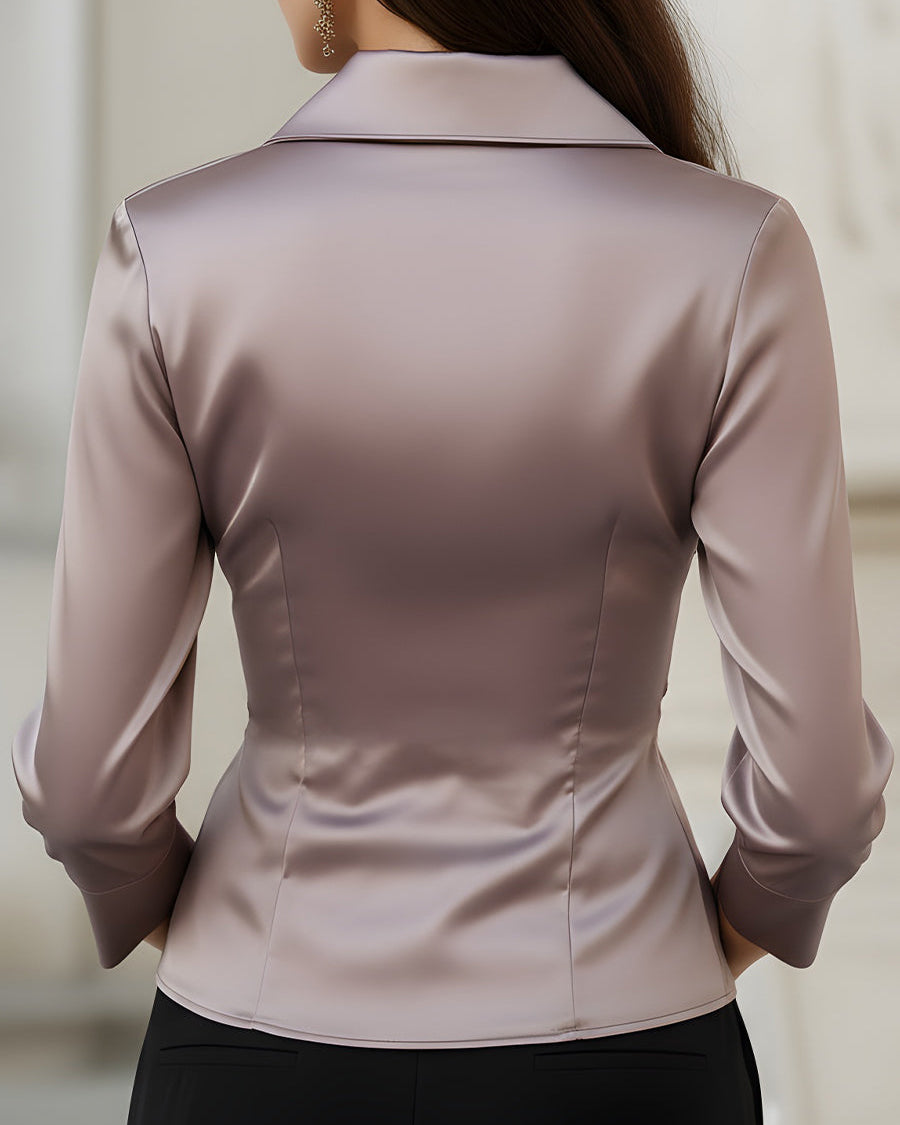 Ceylan Women’s Asymmetric Satin Wrap Blouse with Side Button