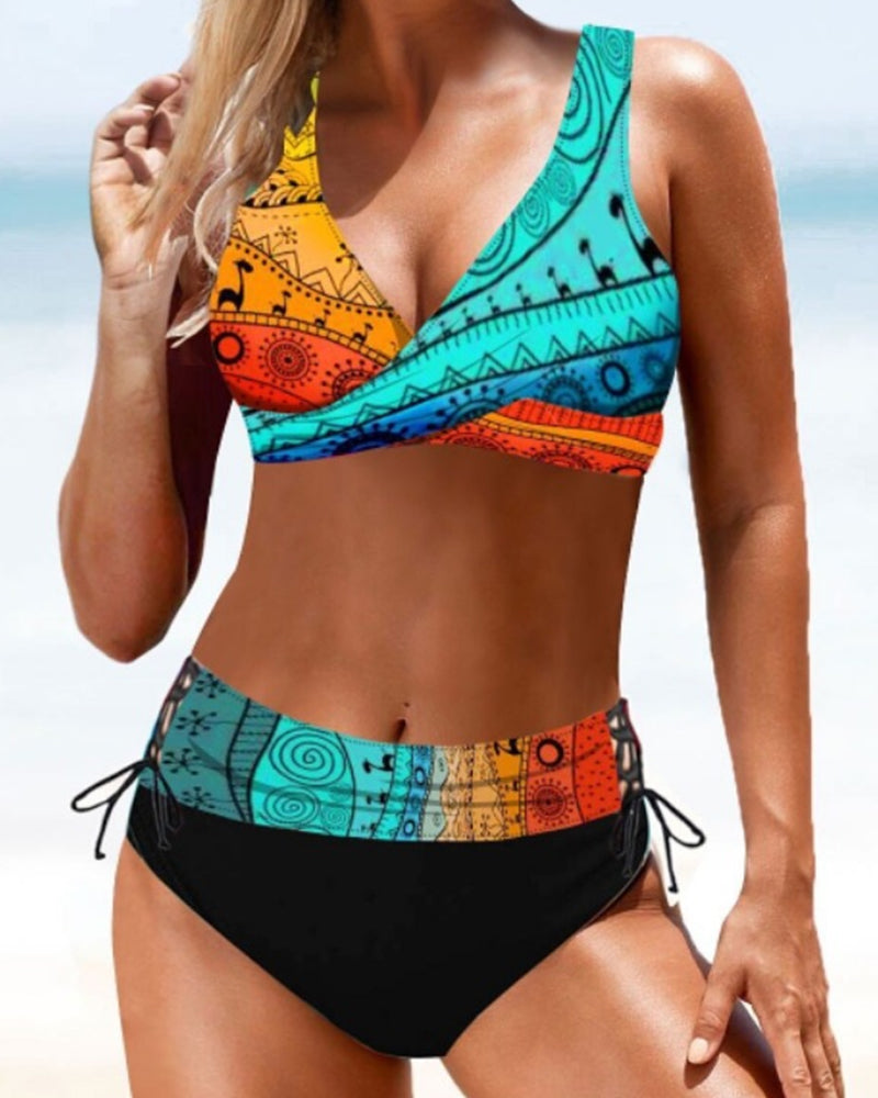 Women's Bikini Set with High-Waisted Polka Dot Bottoms