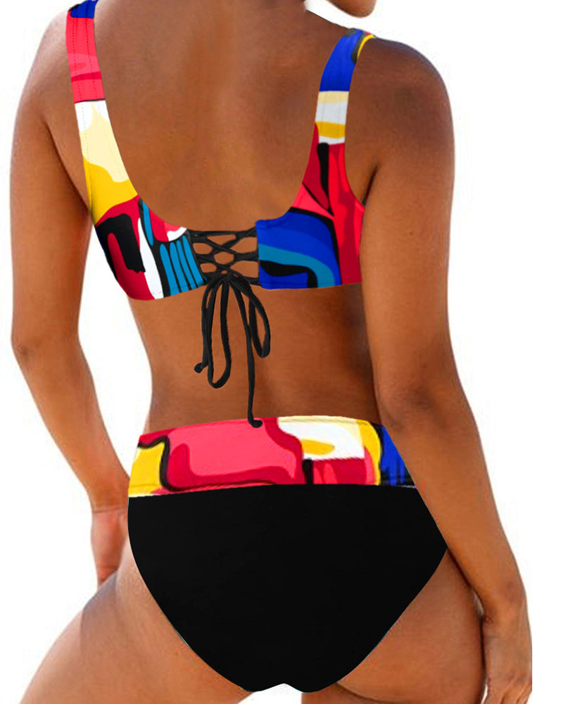 Women's Bikini Set with High-Waisted Polka Dot Bottoms