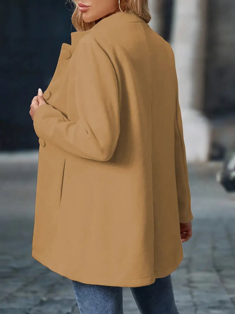 Women's Collarless Tailored Wool-Blend Coat With Long Sleeves