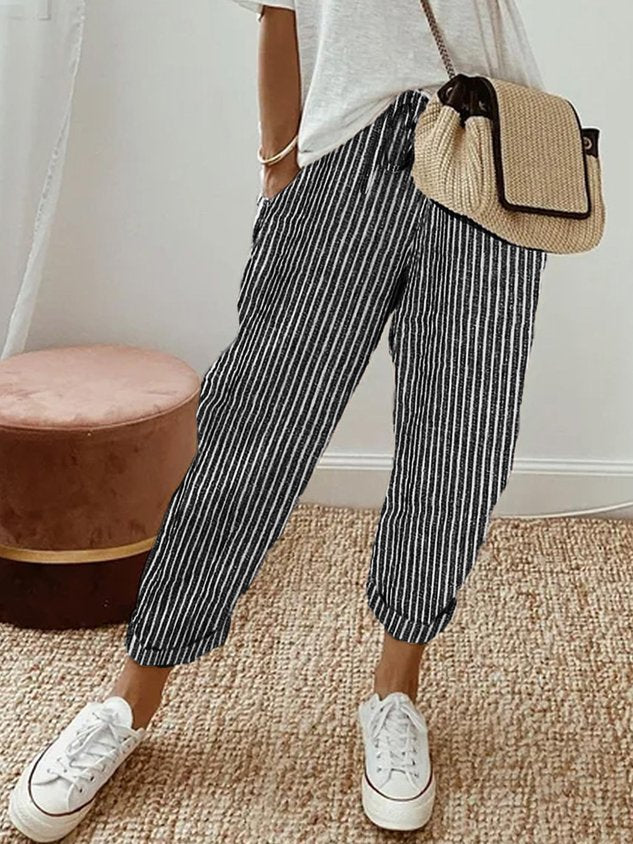 Women’s Casual Pants with Elastic Waistband and Functional Side Pockets
