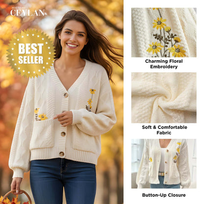 Ceylan® Embroidered Boho Floral Cardigan