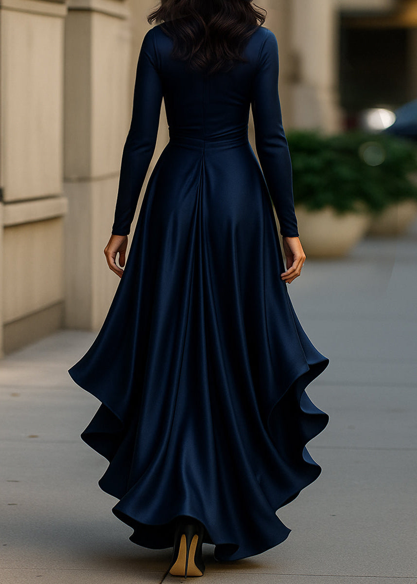 Ceylan Women's Satin Wrap Dress High Low Ruffle Detail