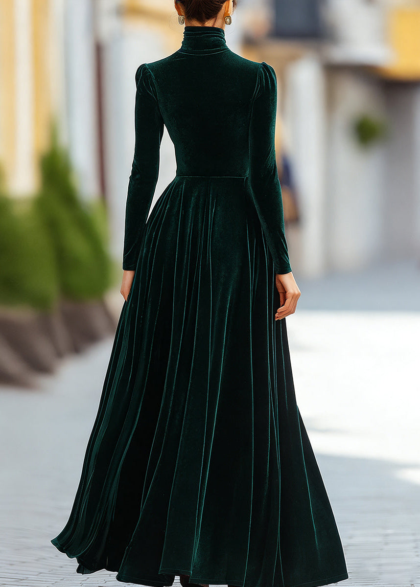 Ceylan Women’s High Neck Velvet Maxi Dress with Structured Shoulders
