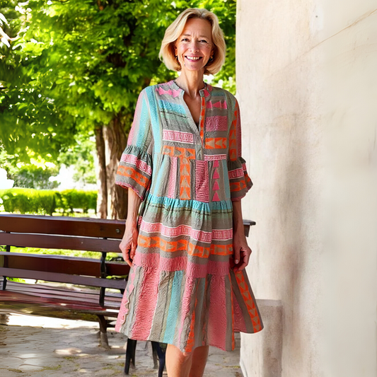 Women’s Tiered Midi Dress with Flutter Sleeves and V-Neckline