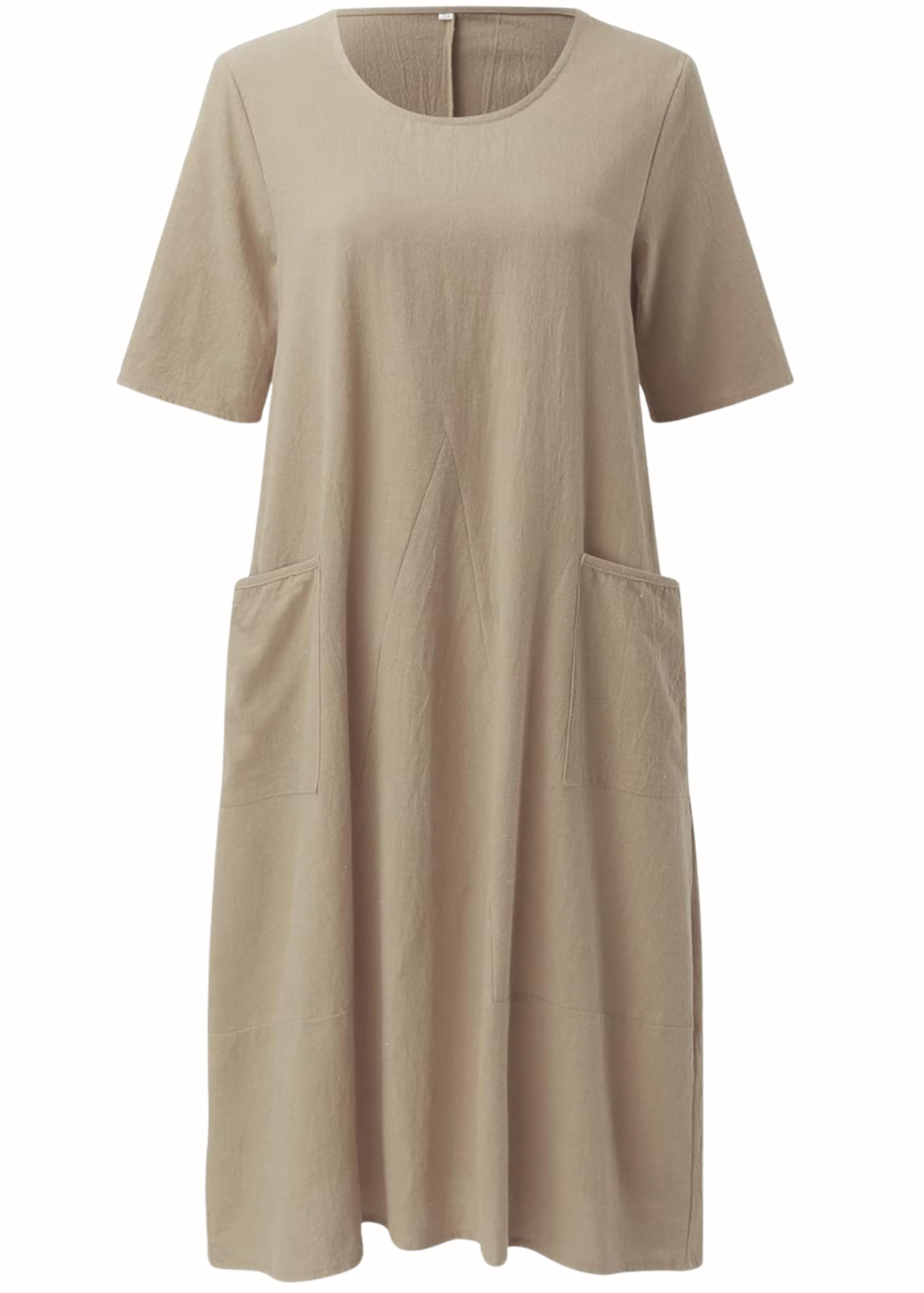 Women's Relaxed Fit Midi Dress with Short Sleeves and Functional Side Pockets