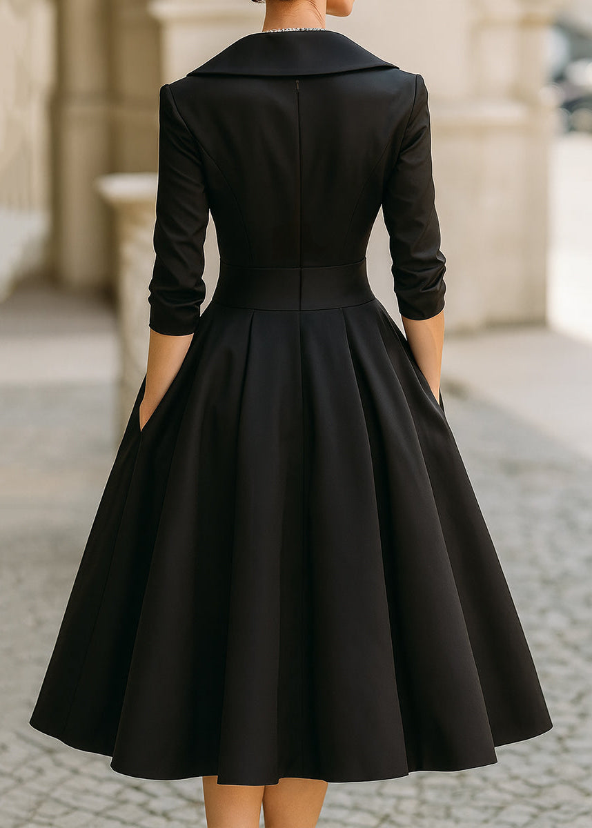 Ceylan Women’s Satin Midi Dress with Draped Collar and Pockets