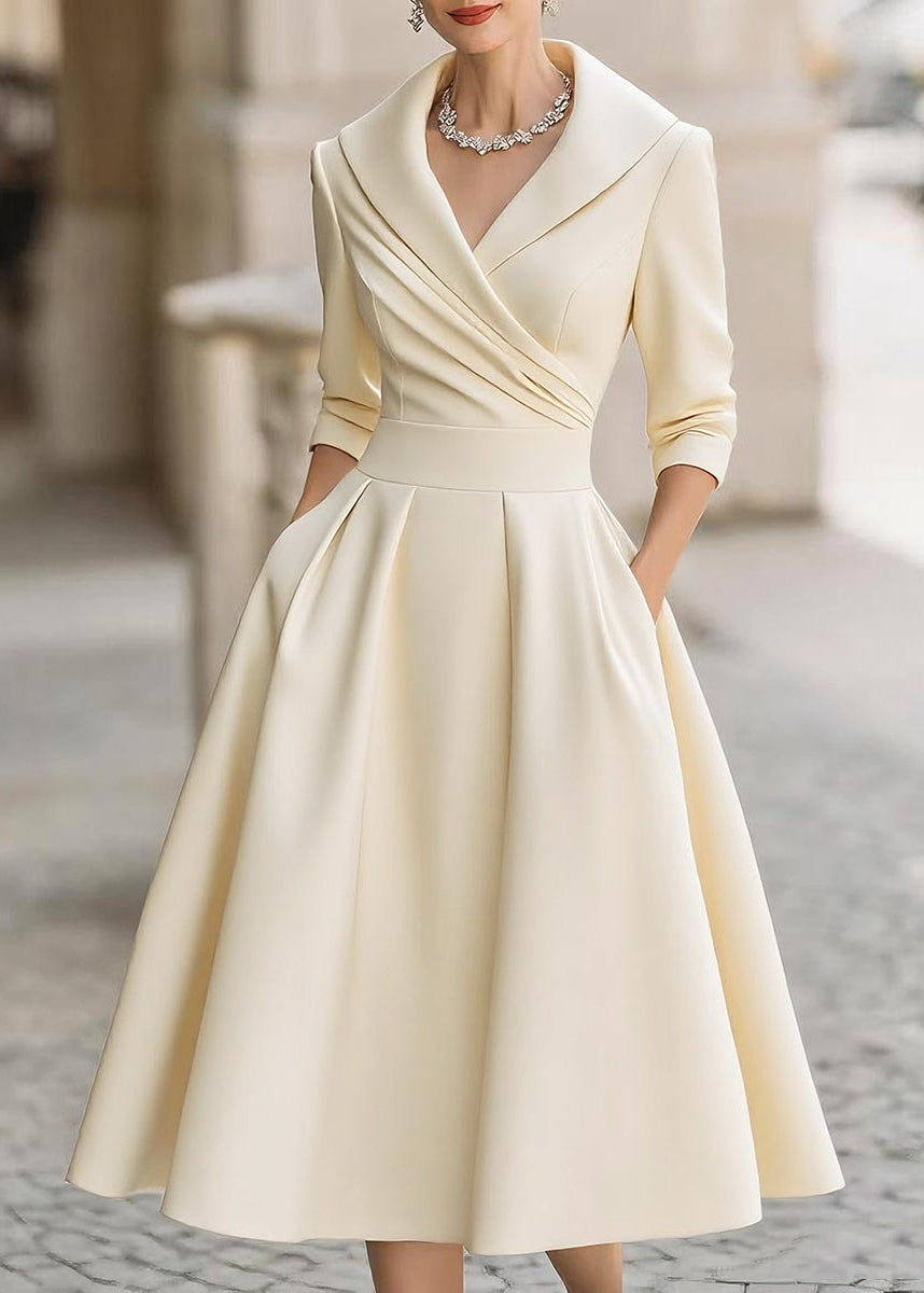 Ceylan Women’s Satin Midi Dress with Draped Collar and Pockets