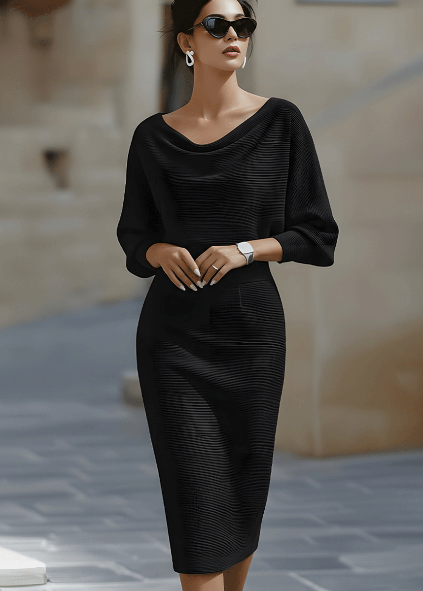 Ceylan Women’s Draped Batwing Midi Dress with Cowl Neckline