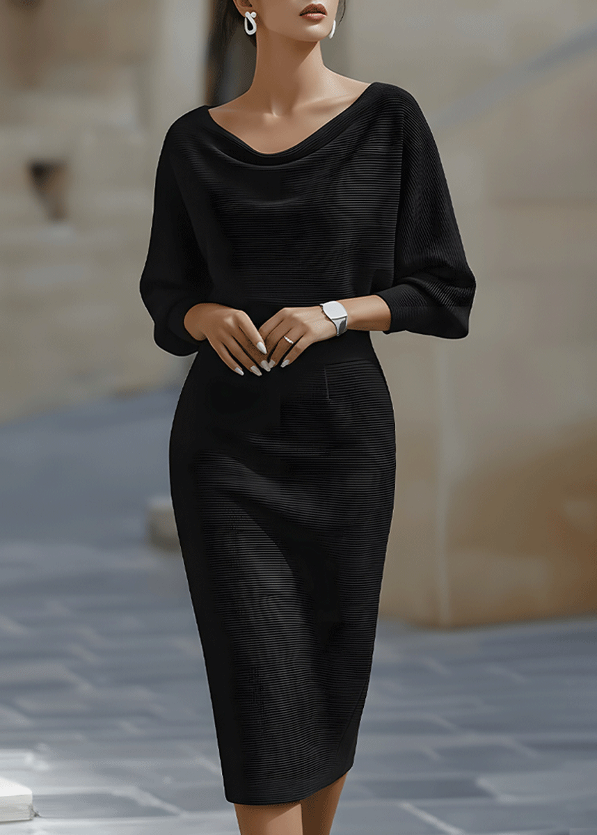 Ceylan Women’s Draped Batwing Midi Dress with Cowl Neckline