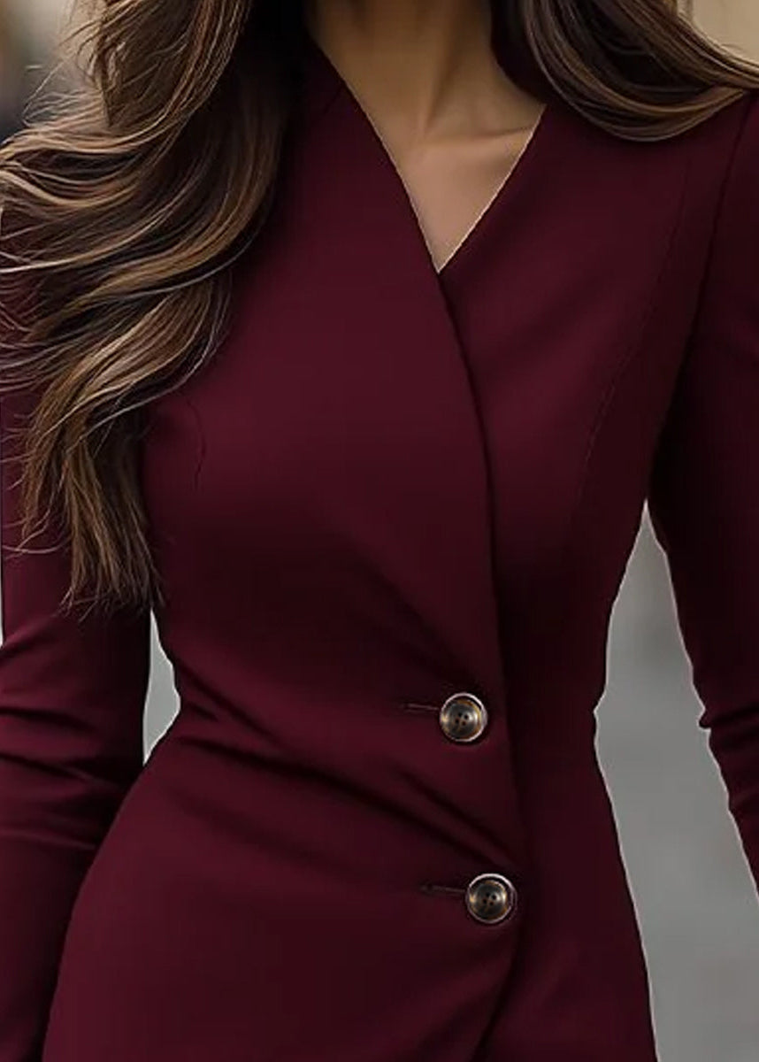 Ceylan Women’s Long Sleeve Wrap Midi Dress with Button Detail