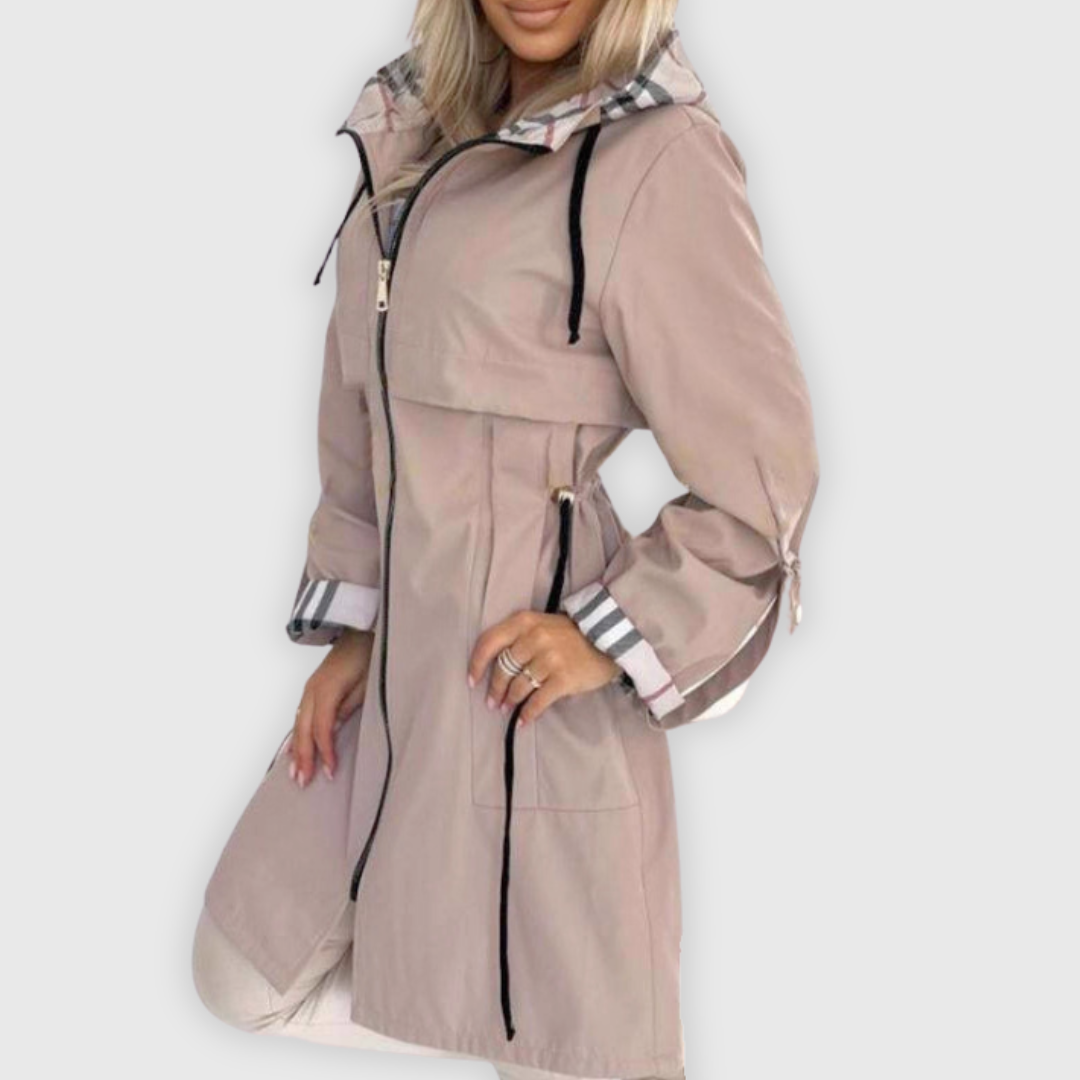 Ceylan Women’s Hooded Rain Parka With Plaid Lining Detail