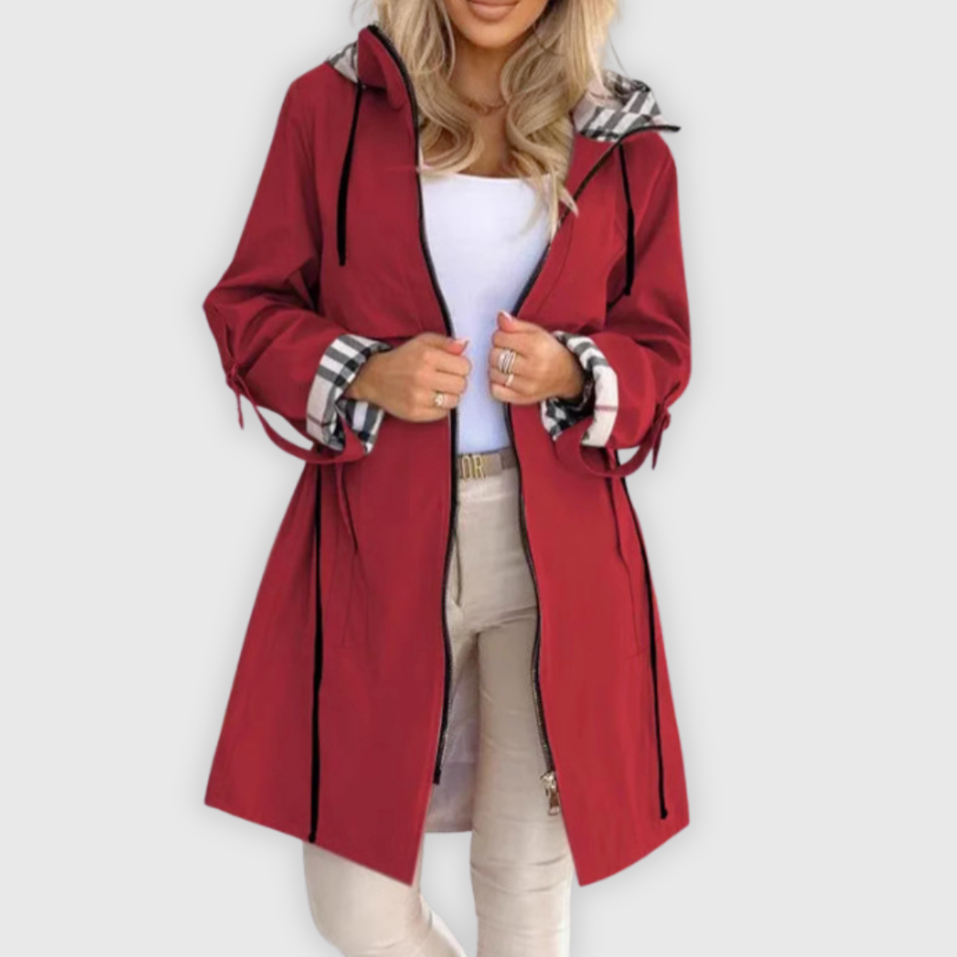 Ceylan Women’s Hooded Rain Parka With Plaid Lining Detail