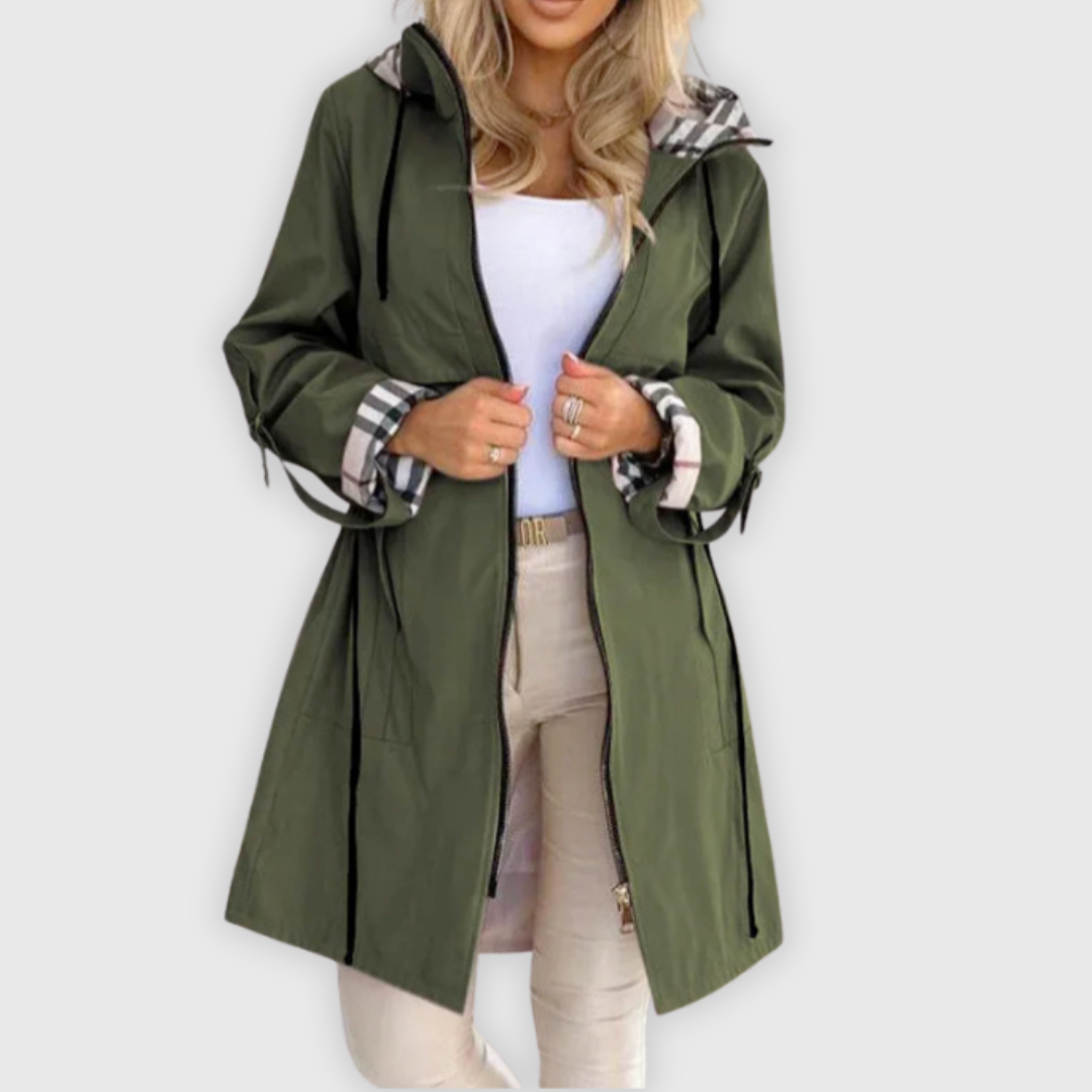 Ceylan Women’s Hooded Rain Parka With Plaid Lining Detail