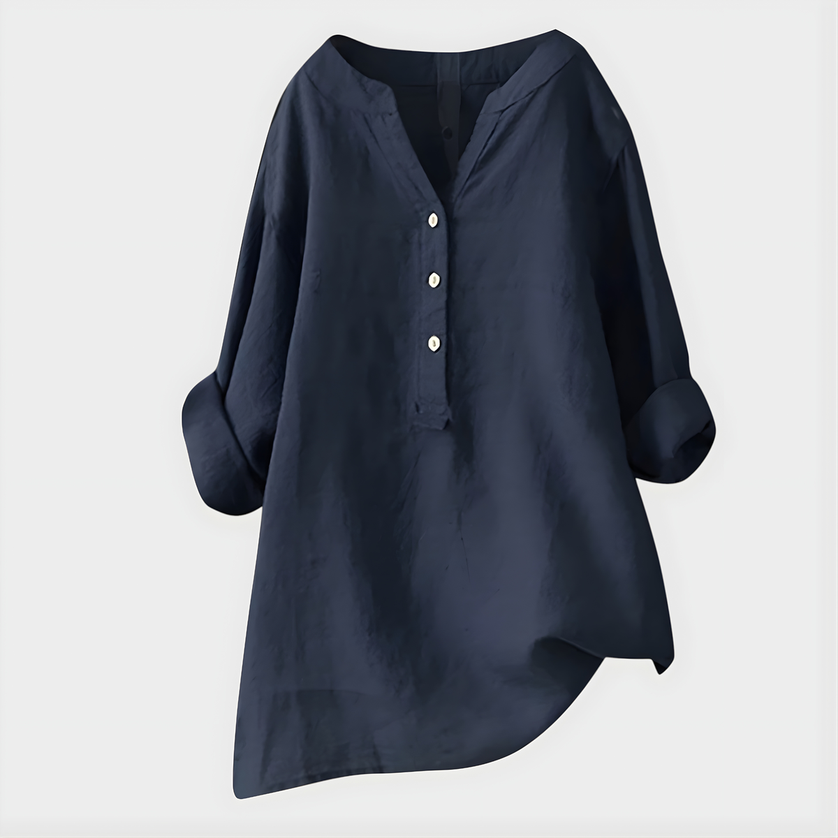 Women's Linen-Cotton Oversized Tunic With V-Neck Button Placket