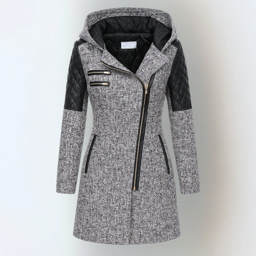 Women's Quilted Hooded Long Winter Coat With Slim Fit