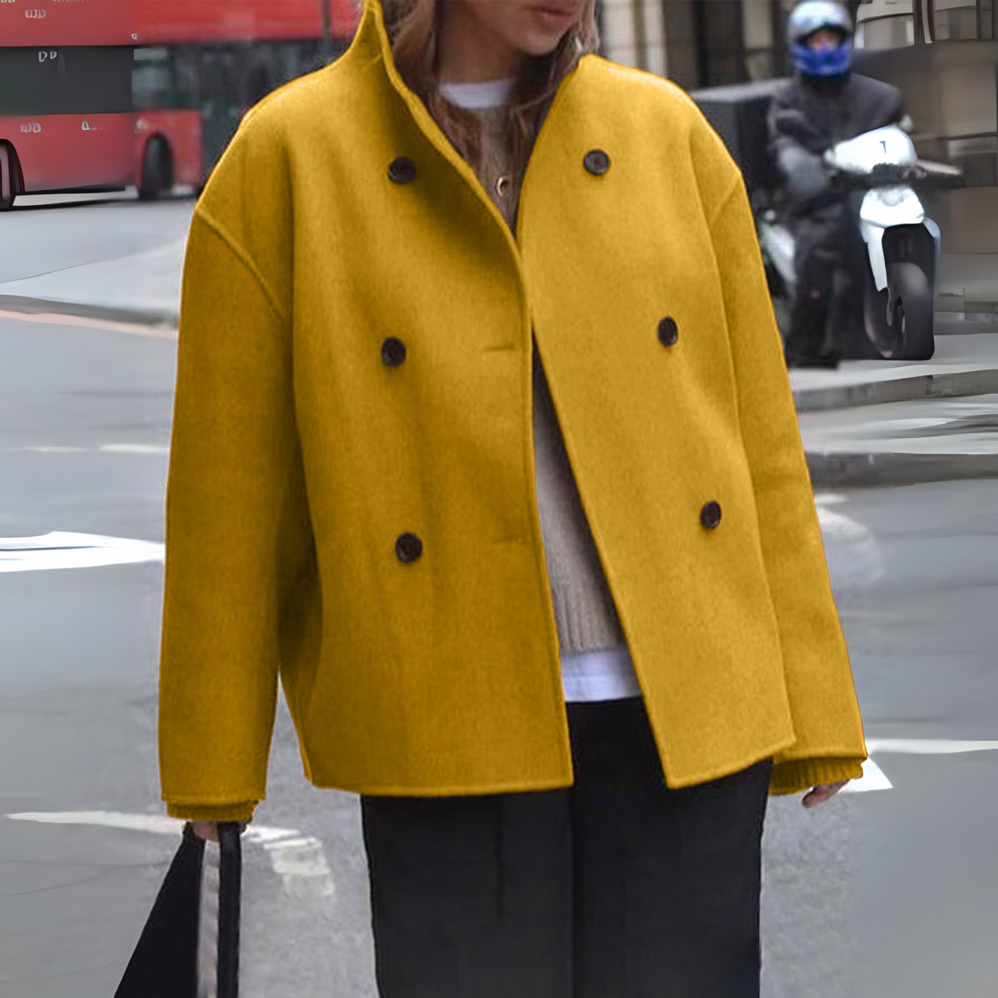 Women’s Double-Breasted Wool Blend Short Coat Oversized Boxy Peacoat
