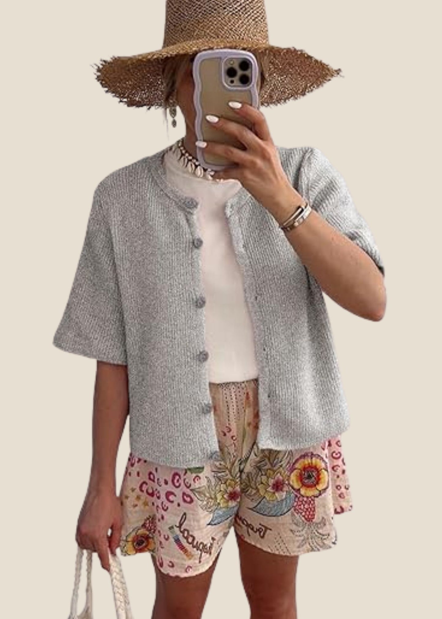 Women’s Short Sleeve Knit Cardigan with Ribbed Texture and Button-Down Front